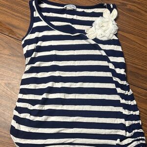 Uptown Vibe Navy and White Striped LargeWomen’s Tank Top with Floral Accent